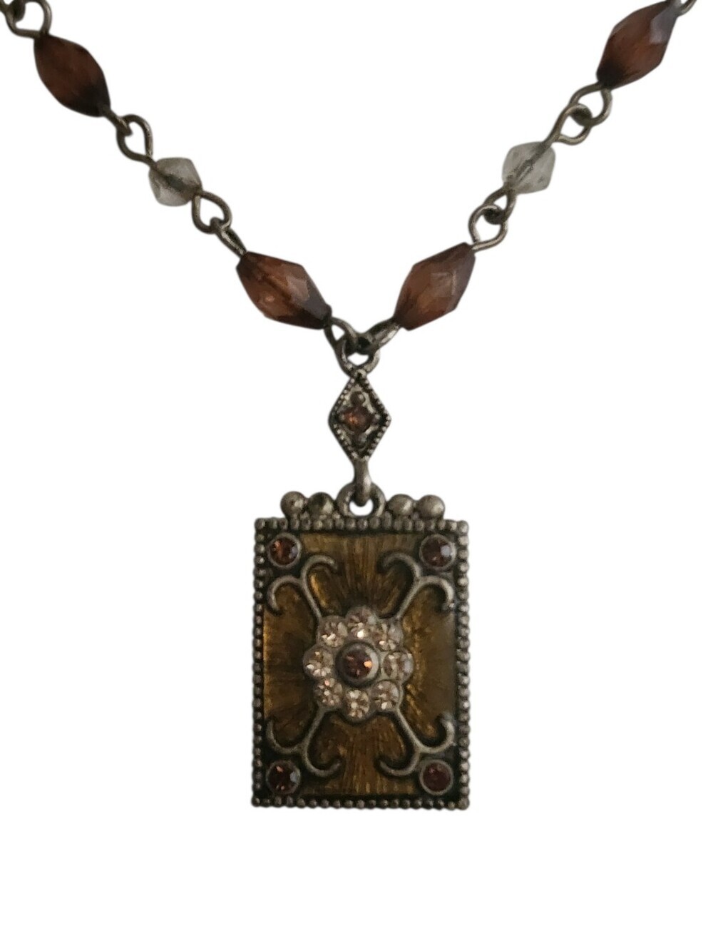 Vintage Brown Beaded Bronze Pendant Necklace
